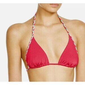 New Shoshanna Red Comic Braided Triangle  Bikini Top Womens C/D  Swim Top